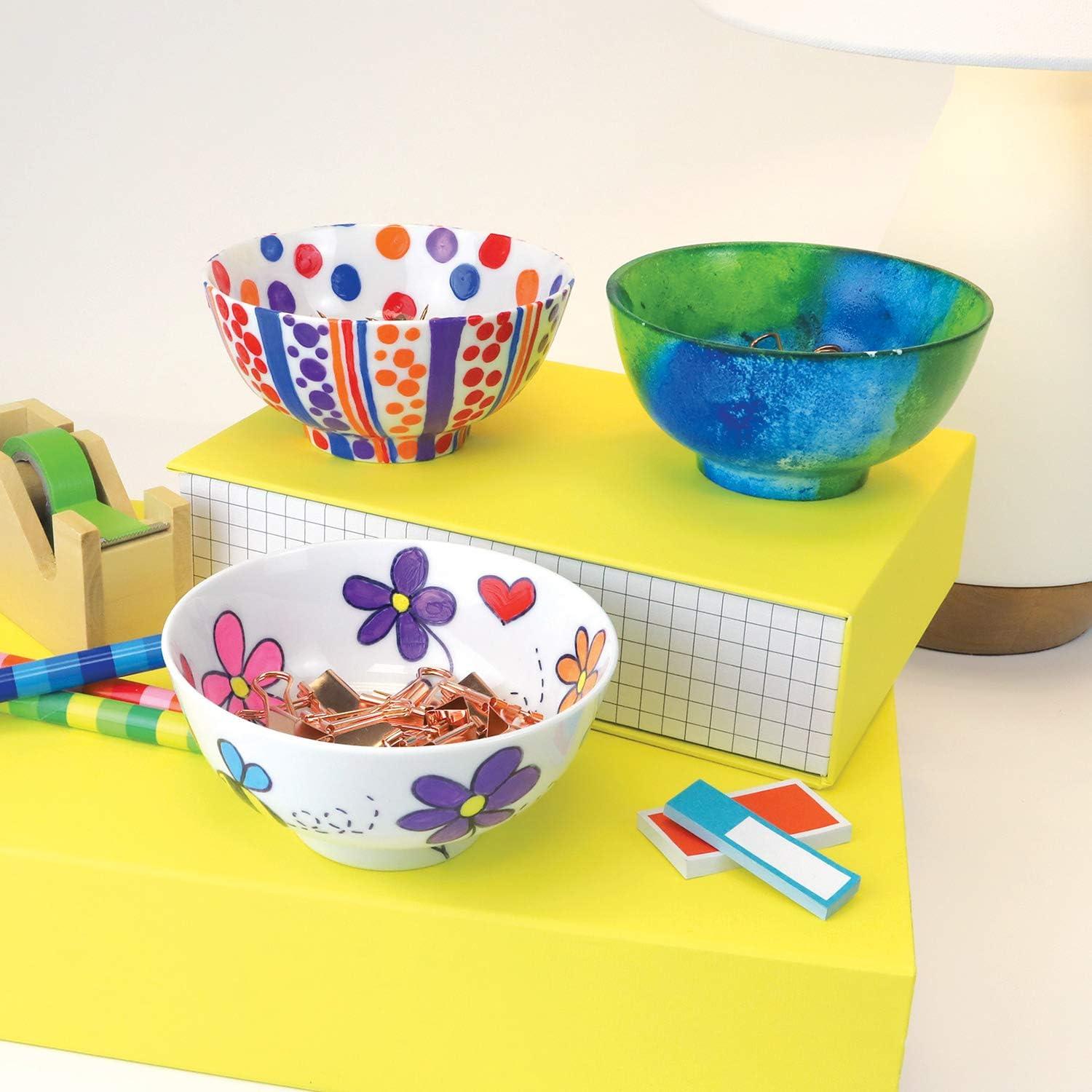 imageMindWare Paint Your Own Porcelain Bowls for Kids DIY Craft Kit Makes 3 Bowls Includes Paint and Brush