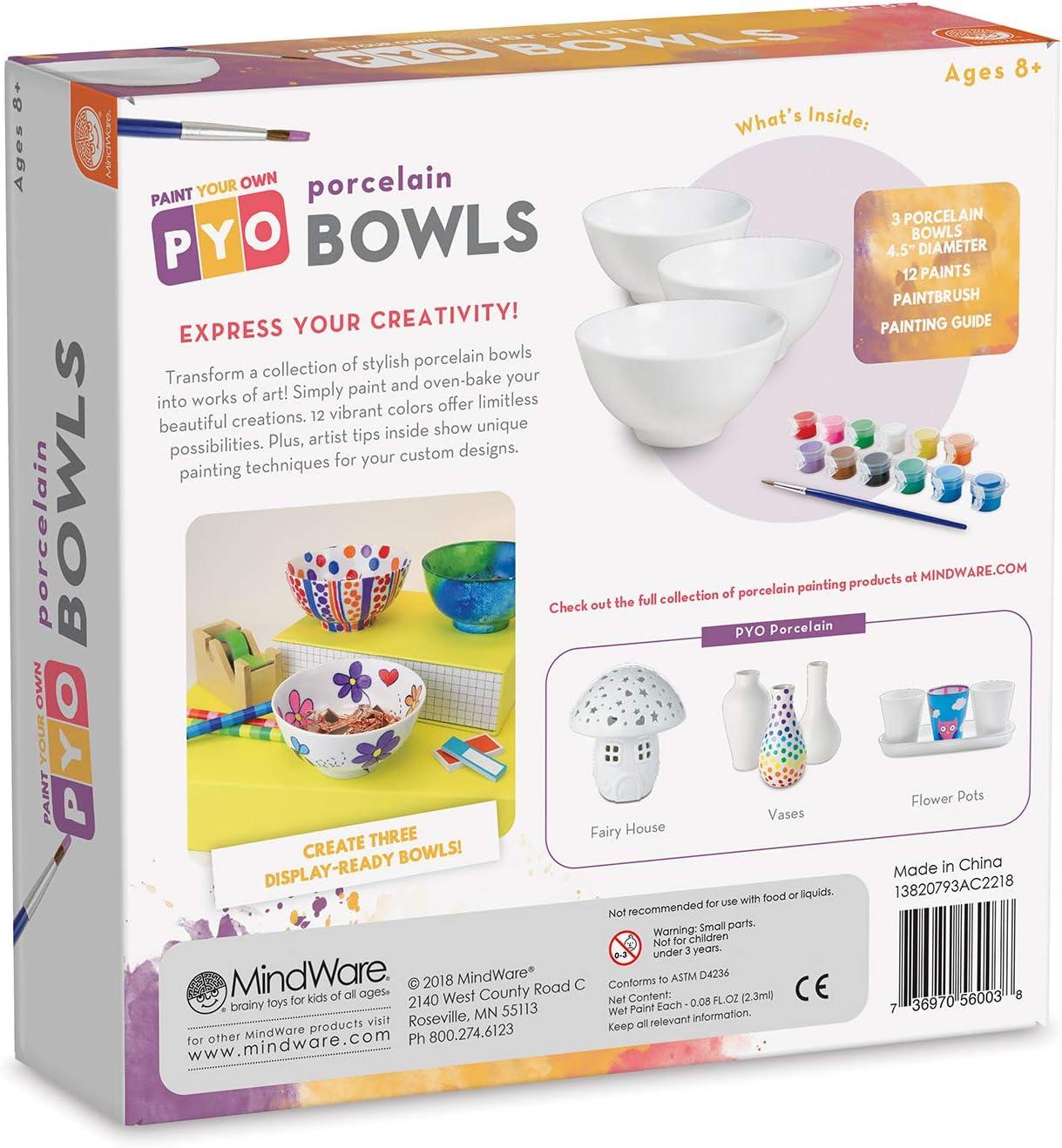 imageMindWare Paint Your Own Porcelain Bowls for Kids DIY Craft Kit Makes 3 Bowls Includes Paint and Brush