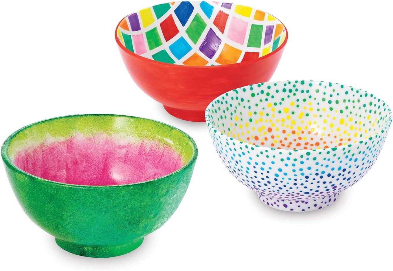 imageMindWare Paint Your Own Porcelain Bowls for Kids DIY Craft Kit Makes 3 Bowls Includes Paint and Brush