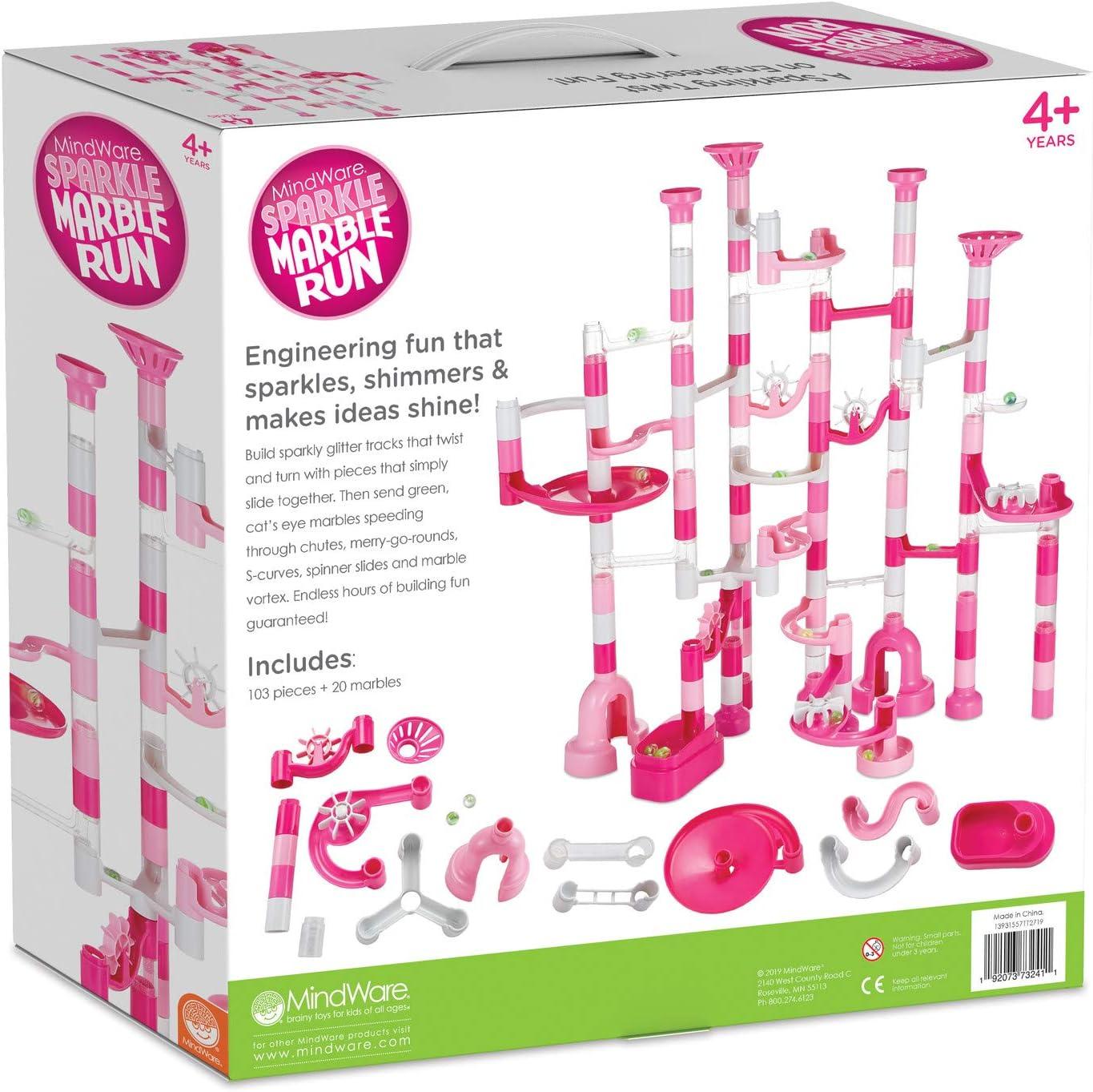 imageMindWare Pink Sparkle Marble Run Set 103Piece Marble Maze Building Toy for Kids STEM Engineering Playset Ages 4 and Up