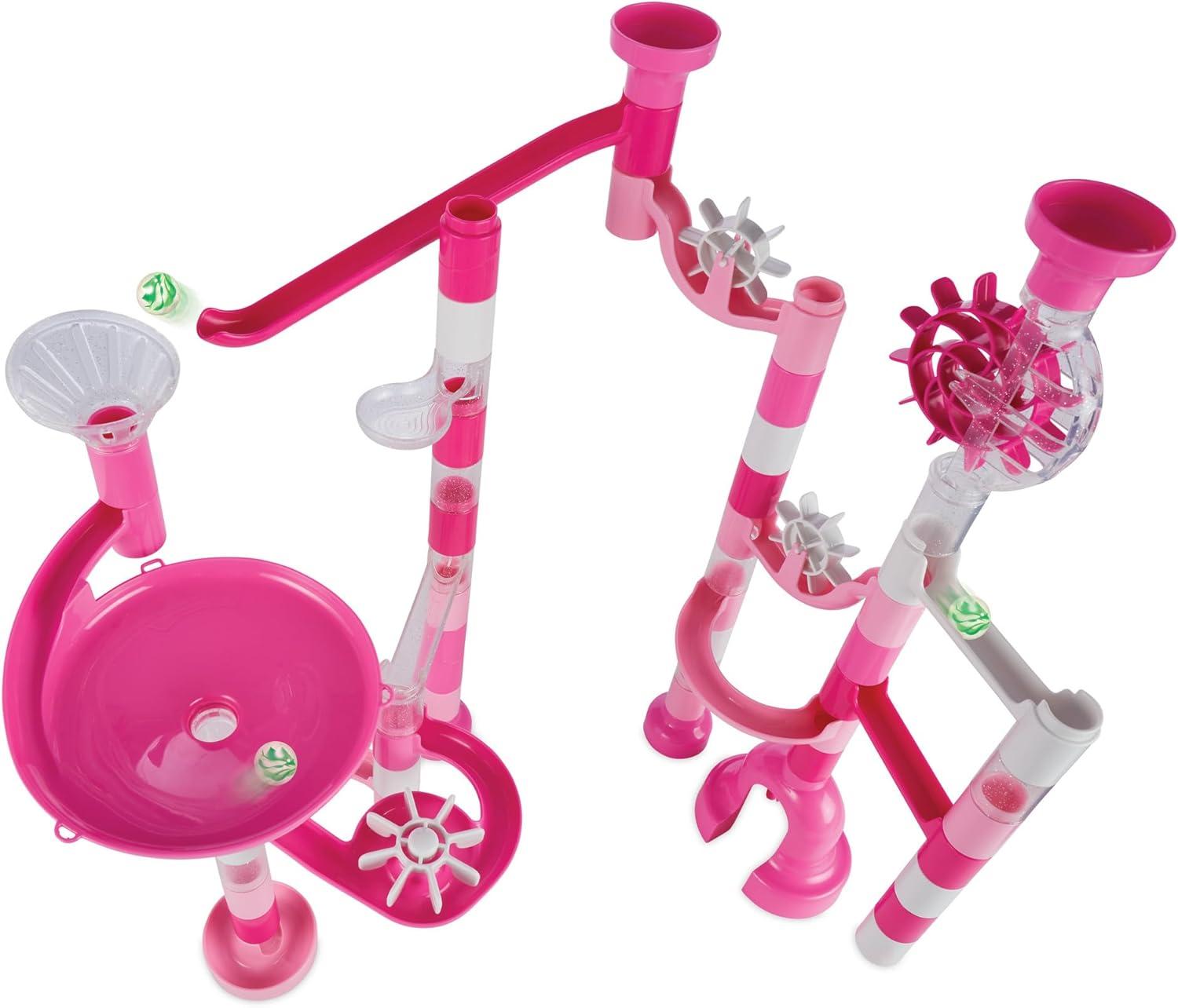 imageMindWare Pink Sparkle Marble Run Set 103Piece Marble Maze Building Toy for Kids STEM Engineering Playset Ages 4 and Up