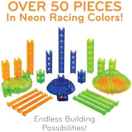 imageMindWare QBAMaze 20 Rally Racing Set Modular Marble Run Building Kit with Cubes Rails Launcher and Marbles STEM Construction Toy for Problem Solving and Speed Play Kids Ages 6