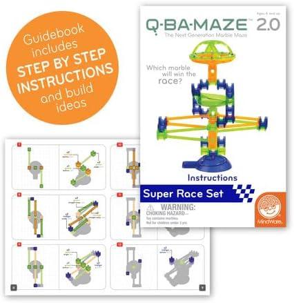 imageMindWare QBAMaze 20 Rally Racing Set Modular Marble Run Building Kit with Cubes Rails Launcher and Marbles STEM Construction Toy for Problem Solving and Speed Play Kids Ages 6