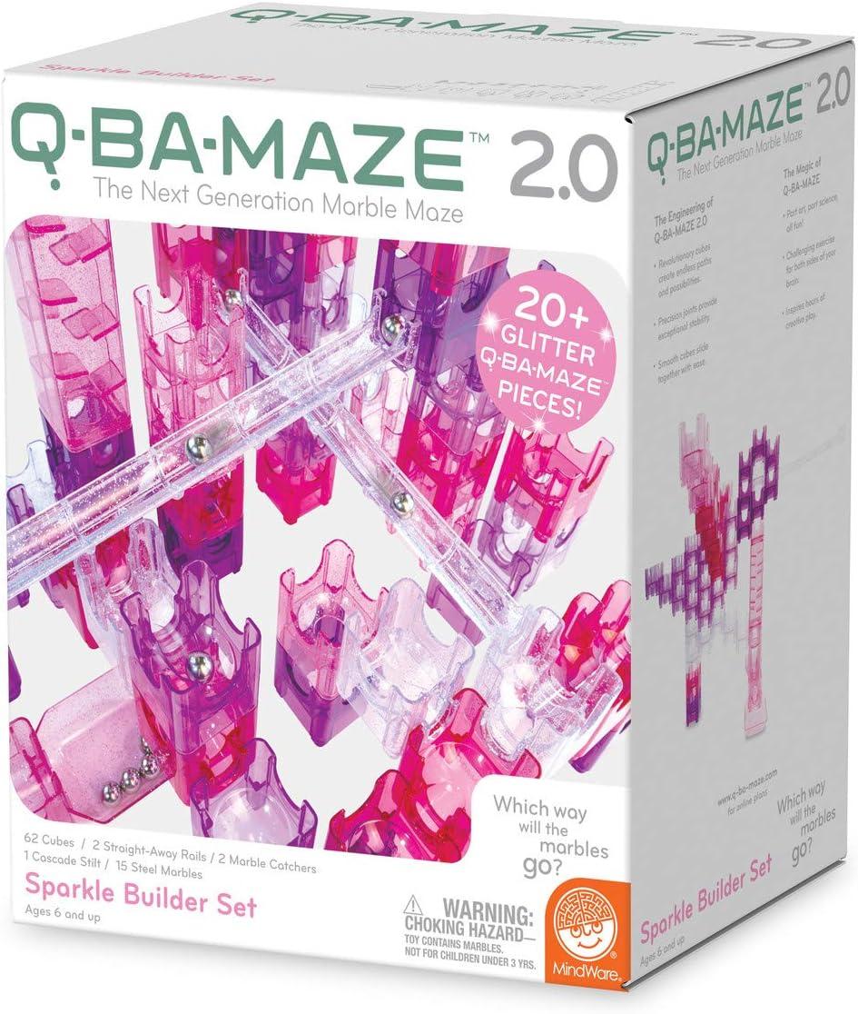 imageMindWare QBAMaze Sparkle Builder Set Glitter ampamp Pink FreeForm MarbleRun Mazes for Boys ampamp Girls Exciting Building Toys That Kids Teens ampamp Adults can Enjoy Together