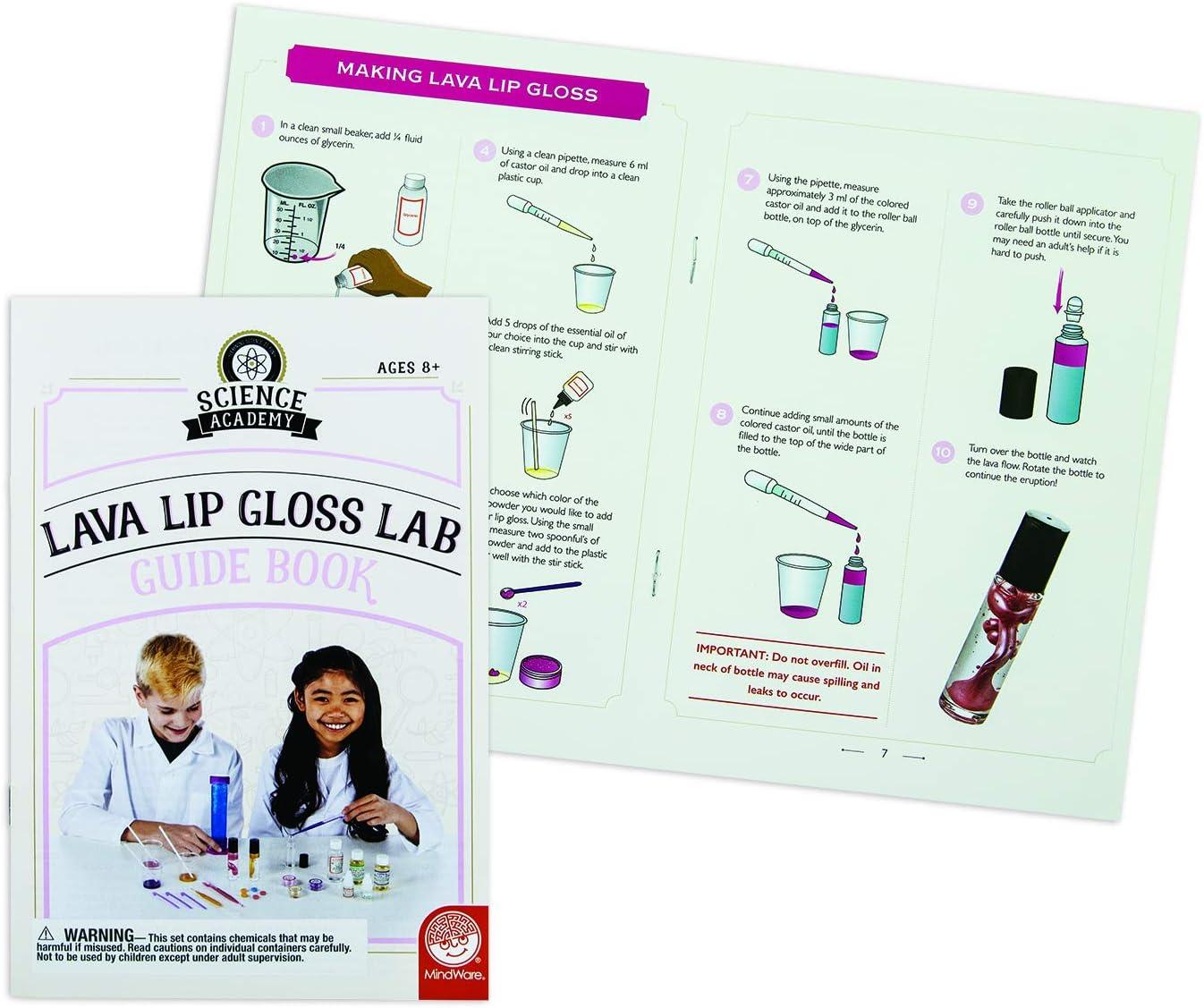 imageMindWare Science Academy Lava Lip Gloss Lab 33 Piece Lip Gloss Making Kit Make 3 DIY Lip Glosses