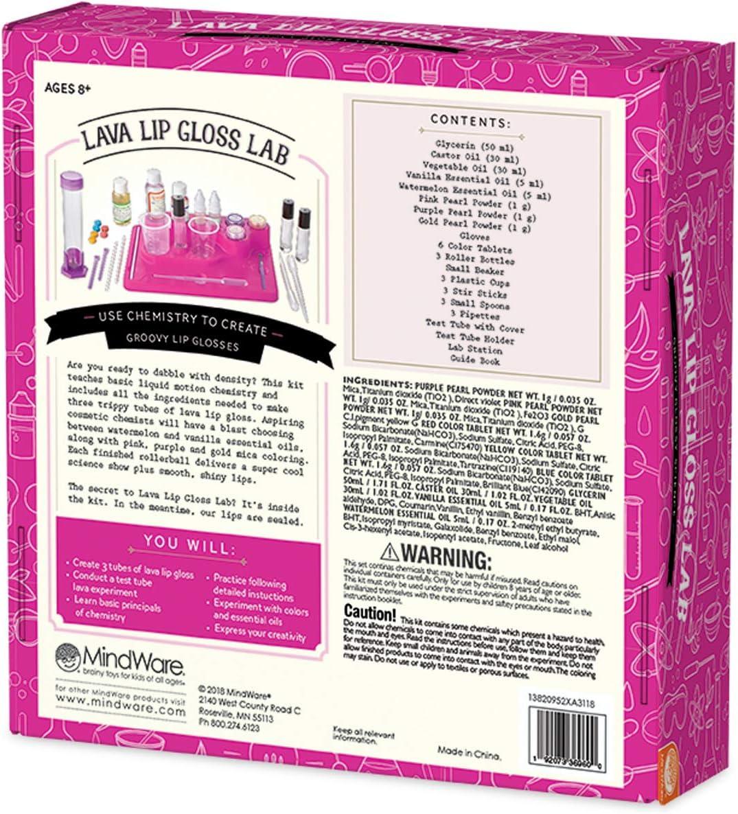 imageMindWare Science Academy Lava Lip Gloss Lab 33 Piece Lip Gloss Making Kit Make 3 DIY Lip Glosses