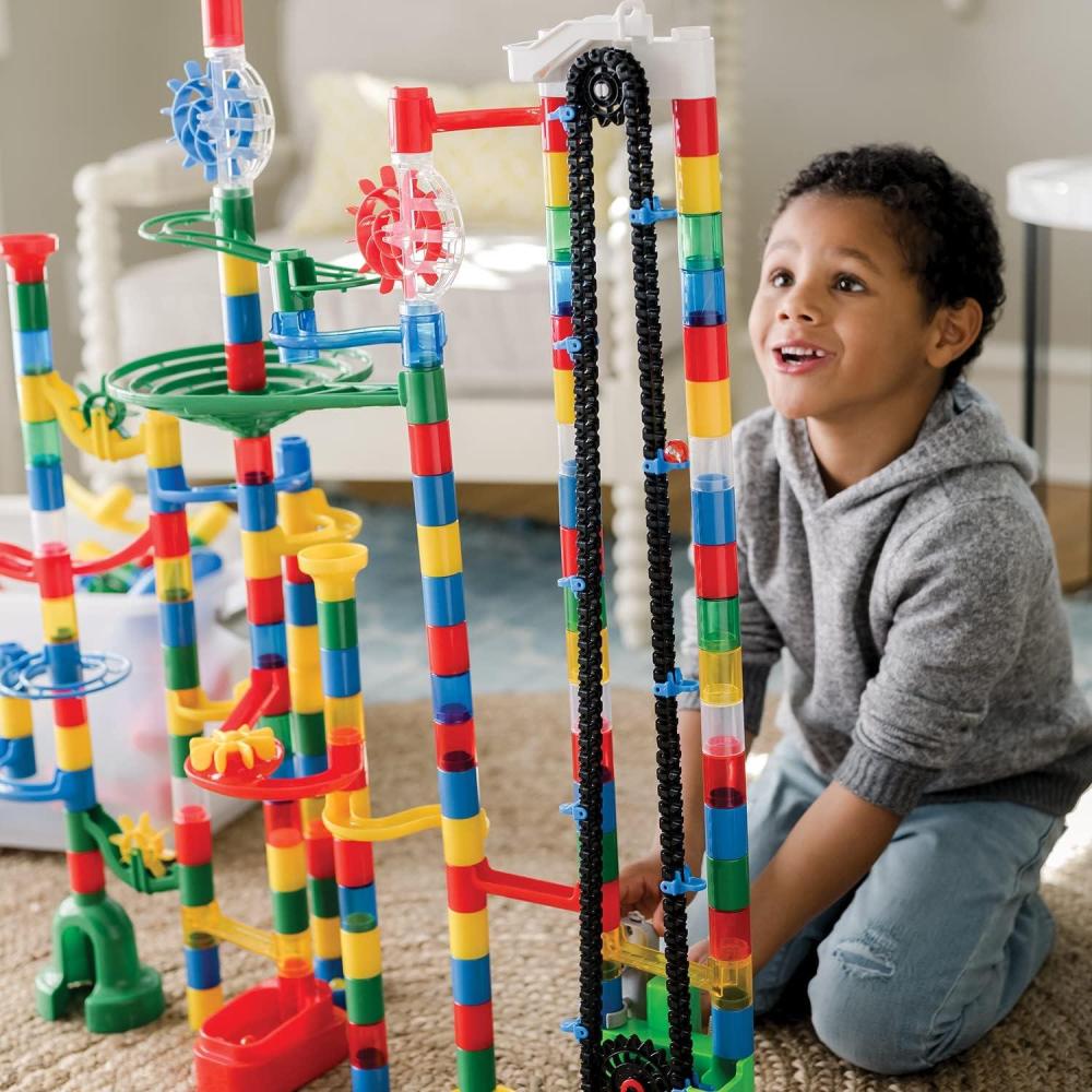 imageMindWare Colossal Elevator Marble Run  400Piece Marble Maze Building Toys Set with Unique Marble Track Pieces 150 Tubes 9 Funnels 50 Marbles and More with Wheeled Storage Bin
