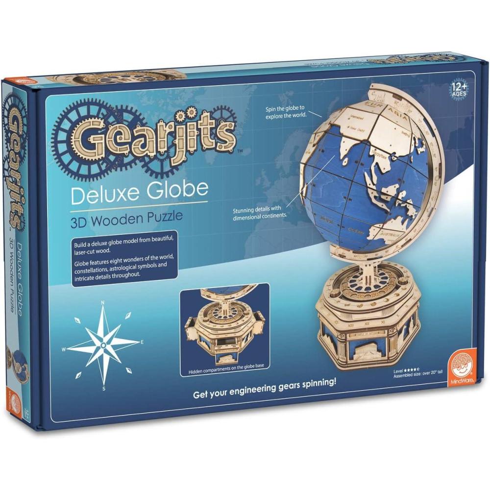 imageMindWare Gearjits Globe Wooden 3D Building Puzzle for Teens ampamp Adults DIY Construction Model Fun for Parents Too Great STEAM Gifts for Ages 12