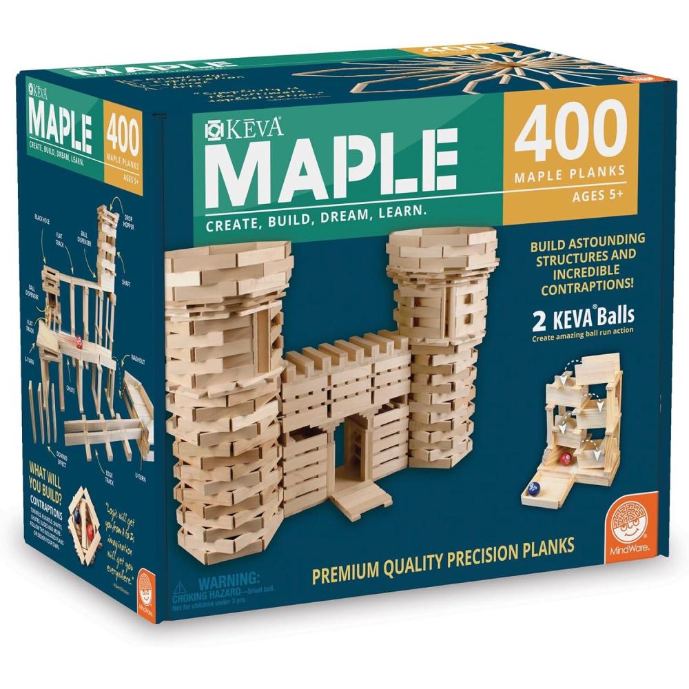 imageMindWare KEVA 400 Maple Wood Building Planks Set Building Toy Includes 400 Wooden Blocks 2 KEVA Balls and Idea Book Ages 5