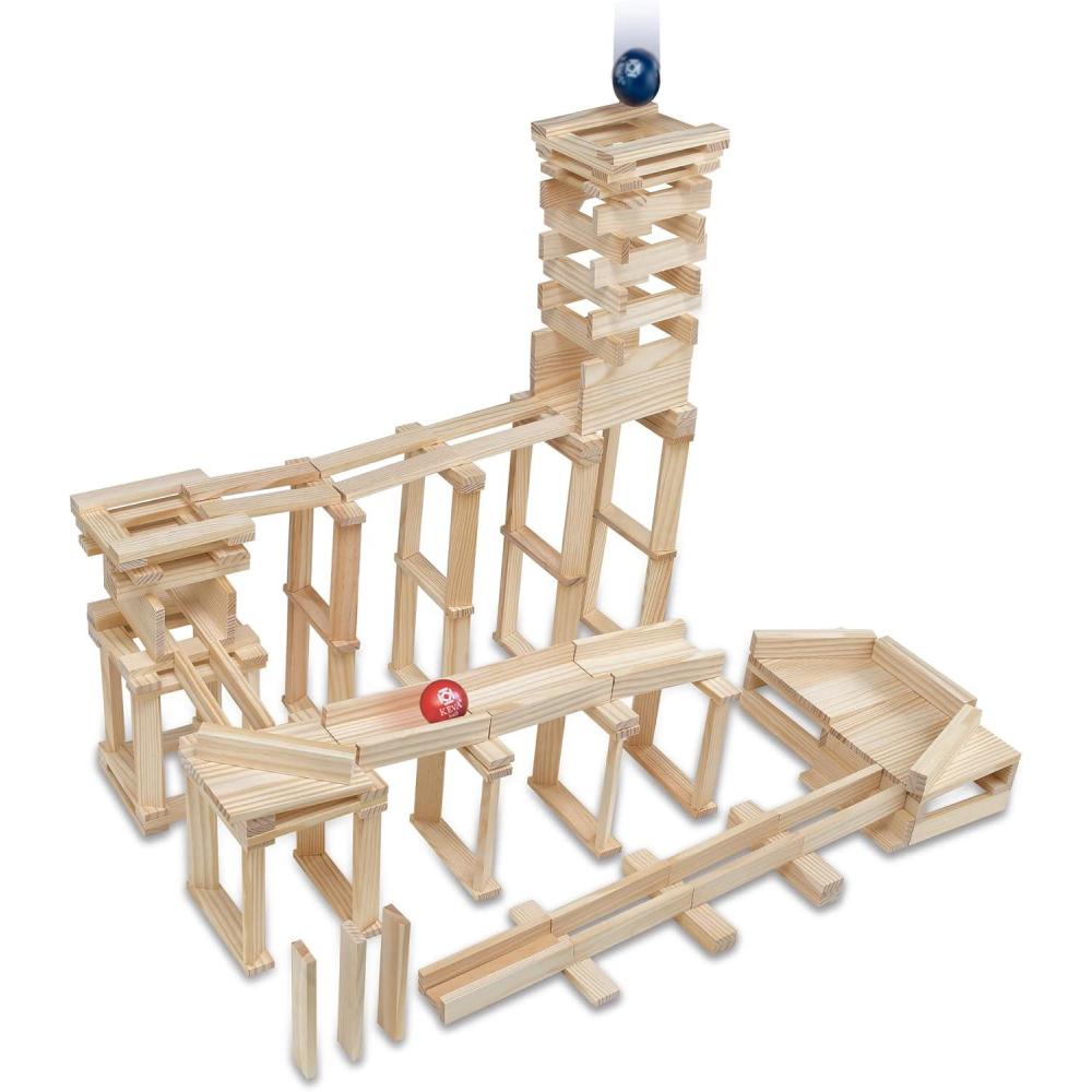 imageMindWare KEVA Contraptions Wooden Blocks Building Set Marble Run Kit Includes 2 Balls 400 Planks