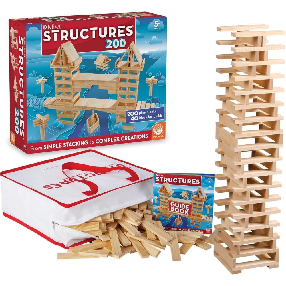 imageMindWare KEVA Structures 600 Planks FreeForm 3D Building kit for Kids Create Your own Architecture Designs with Simple Wood Blocks