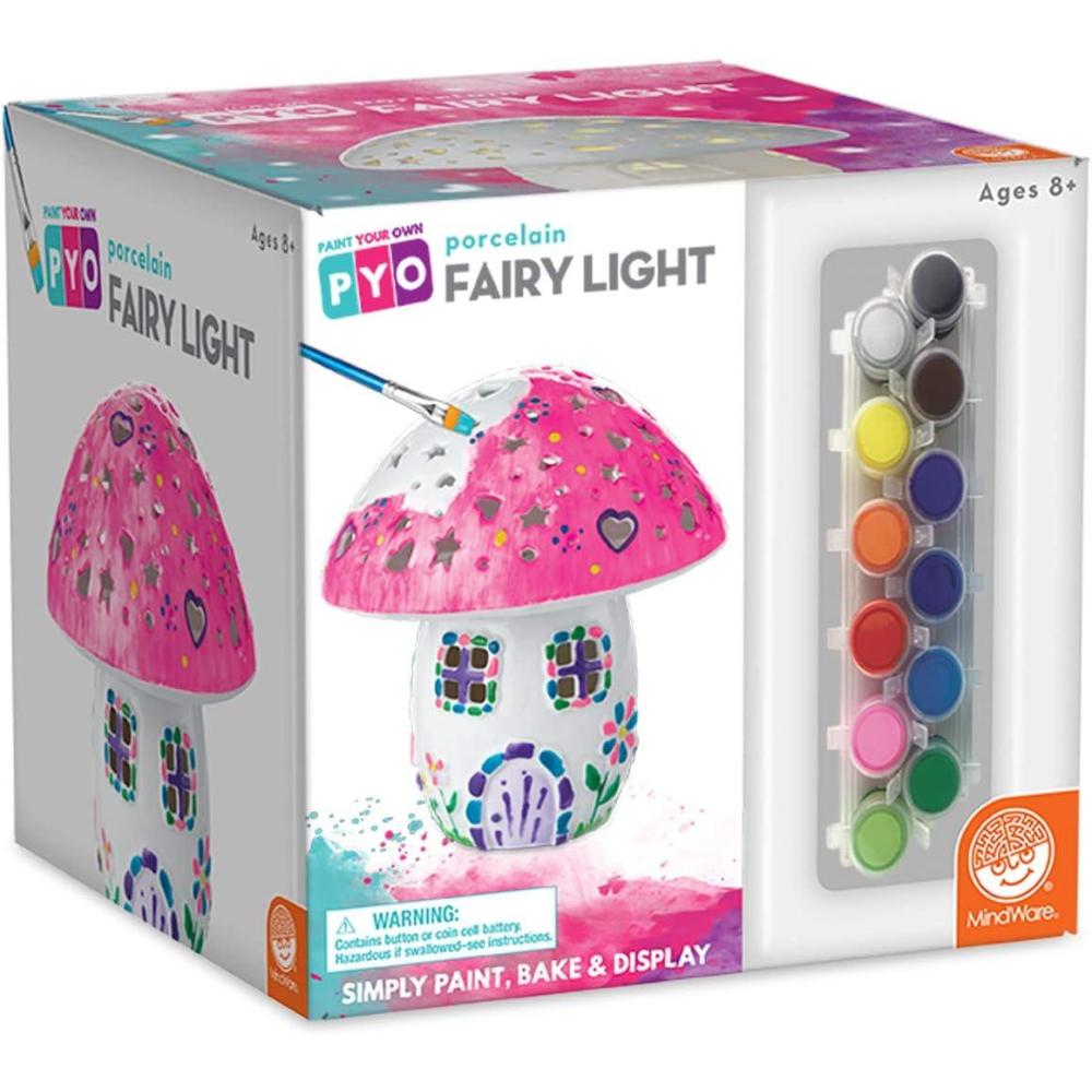 imageMindWare Paint Your Own Fairy Mushroom House Light Craft Kit Includes 2 Tea Lights Paint Brushes and Instruction Guide