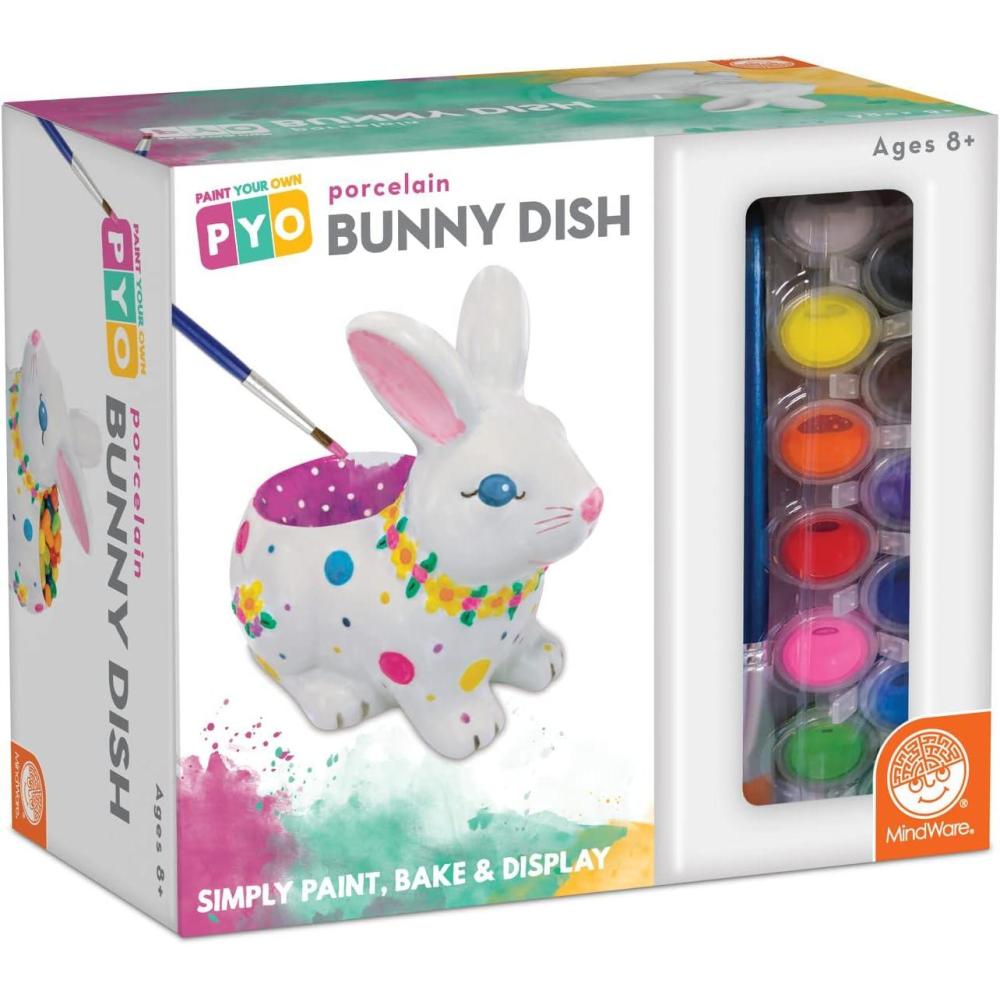 imageMindWare Paint Your Own Porcelain Bunny Dish Craft Kit DIY Ceramic Painting Activity with 13 Paint Colors and Brushes Creative Art Project for Kids Ages 8 Easter Crafts for Kids