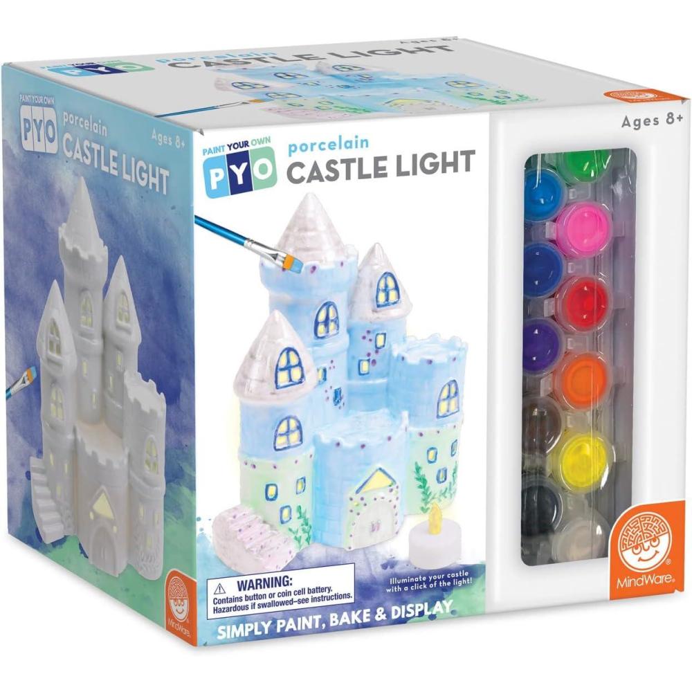 imageMindWare Paint Your Own Porcelain Castle Light with 2 Tea Lights 14 Paints 2 Brushes ampamp Painting Guide Creative Paintable Pottery Crafts ampamp Gift Kits for Kids