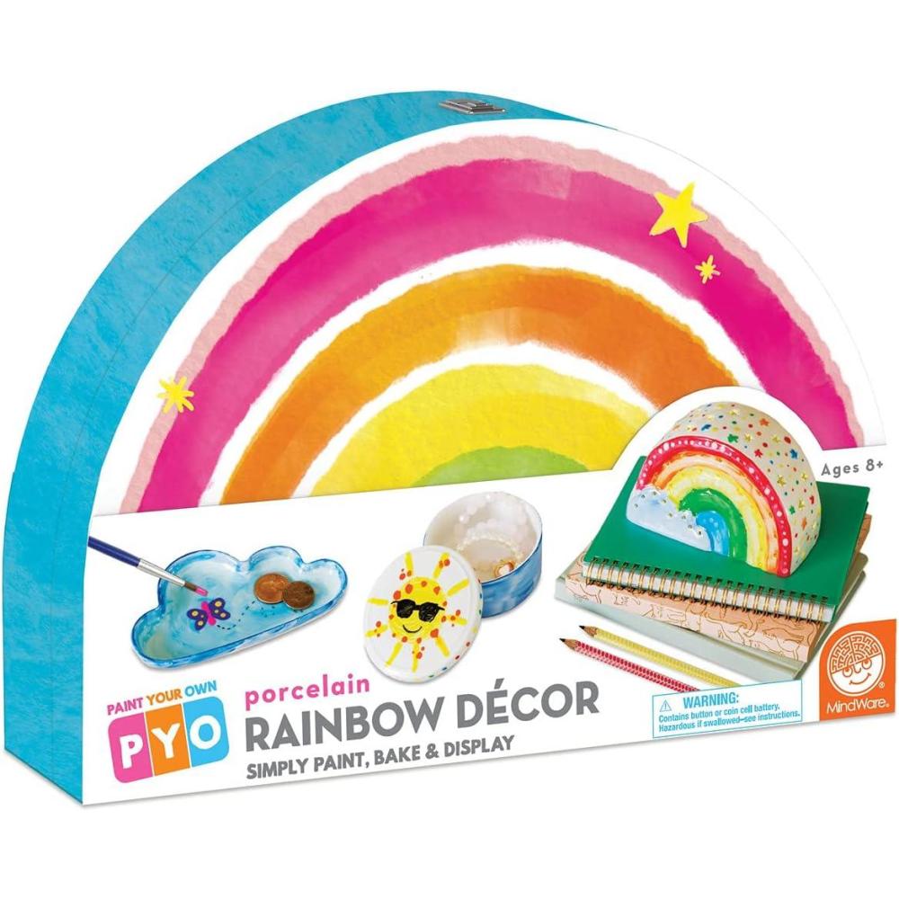 imageMindWare Paint Your Own Porcelain Rainbow Set Paintable Ceramic Tea Light Jewelry Dish Trinket Tray Craft Kit with Paints Brushes Bake and Display Art Project Kids Age 8