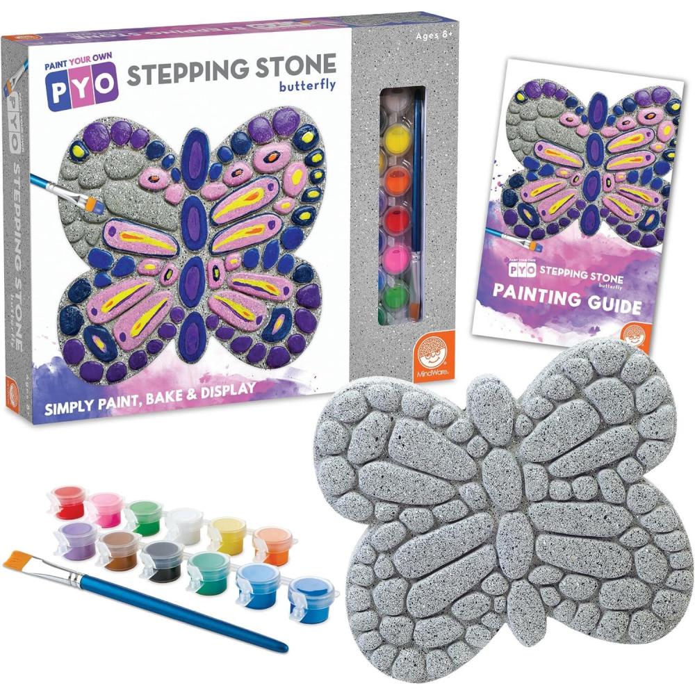 imageMindWare Paint Your Own Stepping Stone Butterfly Rock Painting Kit Stepping Stones Crafts for Kids Ages 8 ampamp up