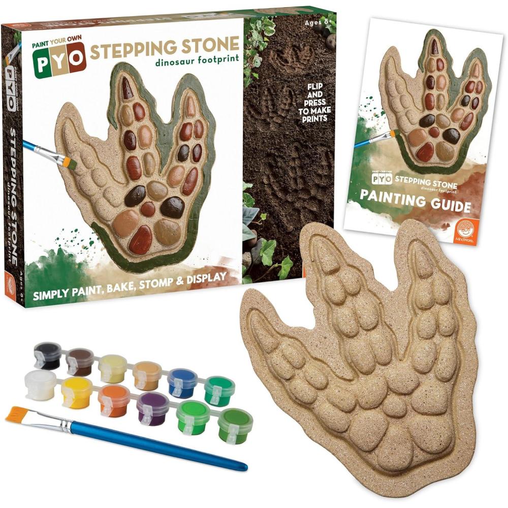 imageMindWare Paint Your Own Stepping Stone Dinosaur Footprint  WeatherResistant 85inch x 10inch Stepping Stones Kids Craft Kit  Includes Paint Brushes and Instructions  Ages 8 and Up