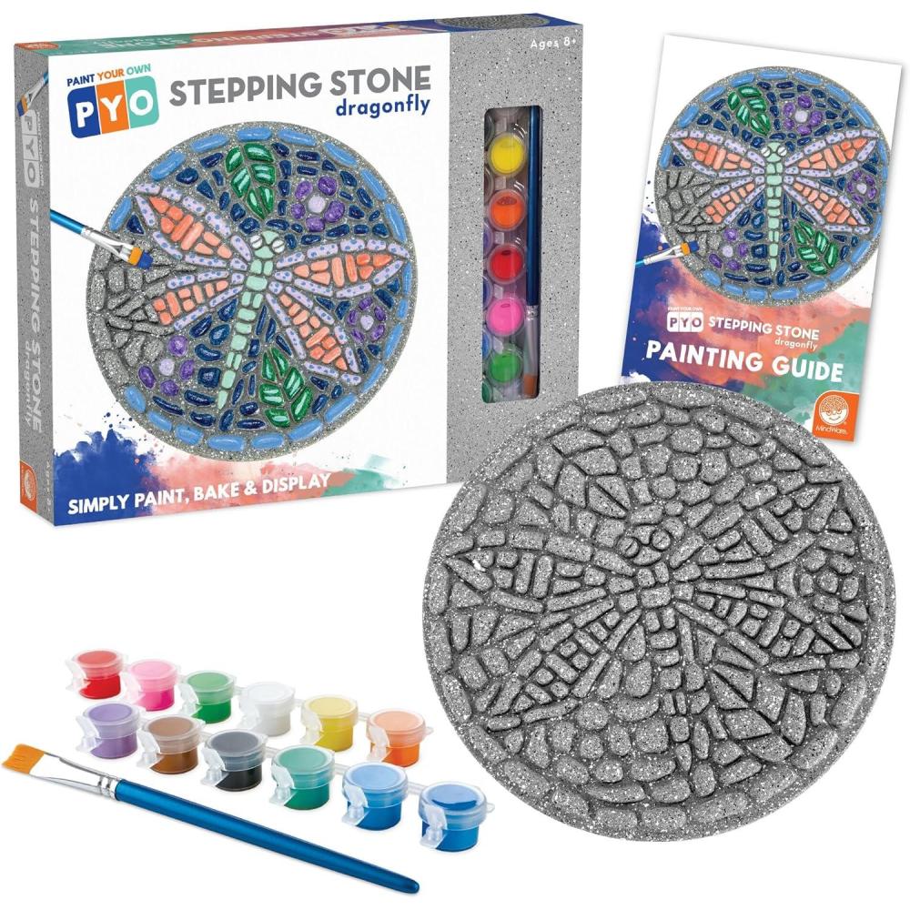 imageMindWare Paint Your Own Stepping Stone Dragonfly Paint Your Own Stepping Stones for Kids Craft Kit Includes Paint Brushes and Instructions