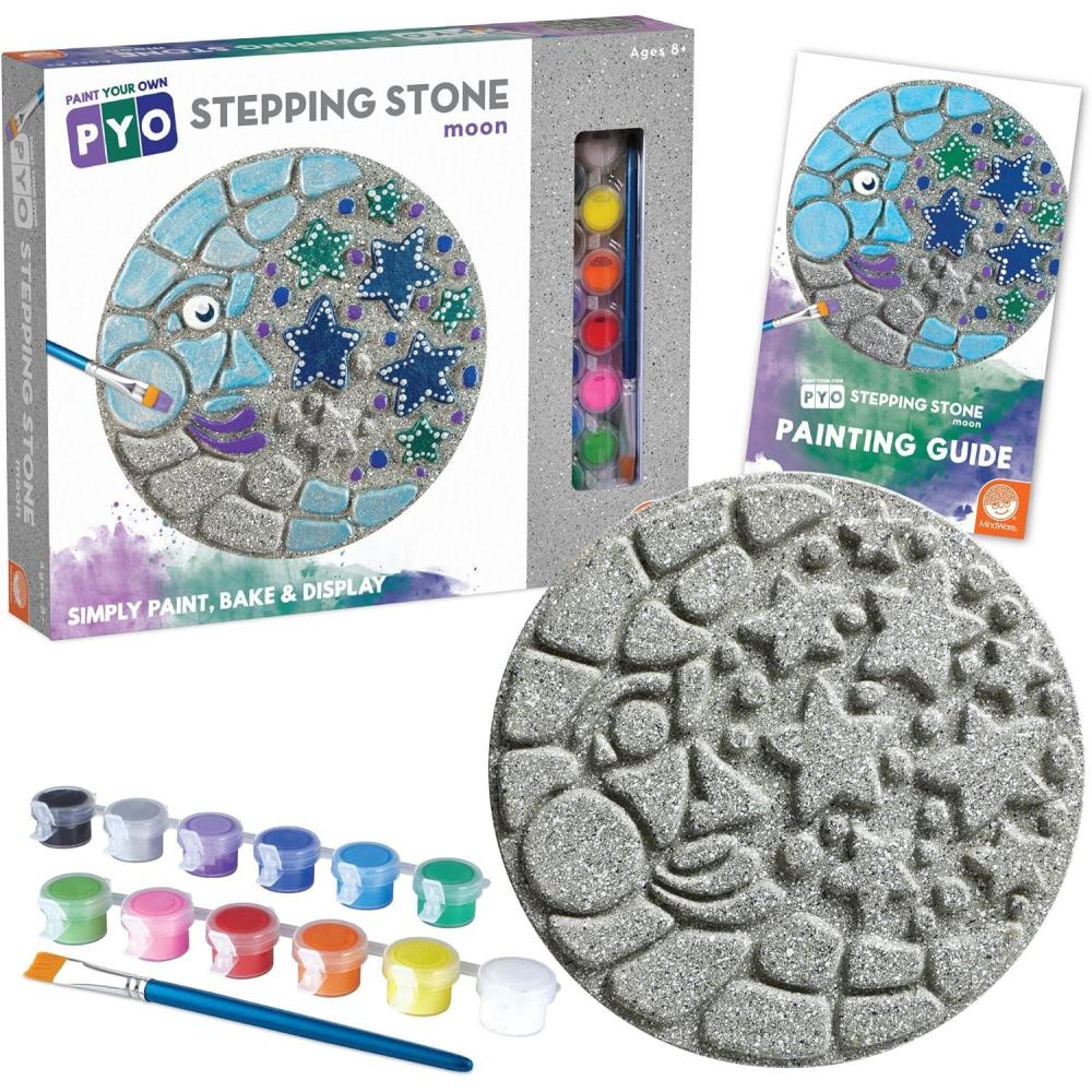 imageMindWare Paint Your Own Stepping Stone Kit Mosaic Moon and Stars Kits Include Paint and Brushes