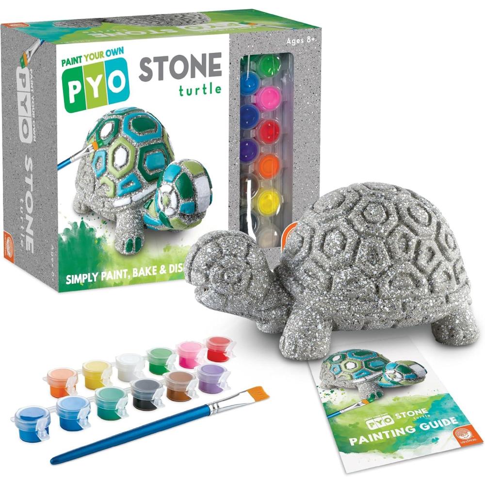 imageMindWare Paint Your Own Stone Bunny Rabbit Mosaic Stepping Stone Craft Kit for Kids Includes Paint and Brush Made of Weather Resistant CementBox Turtle