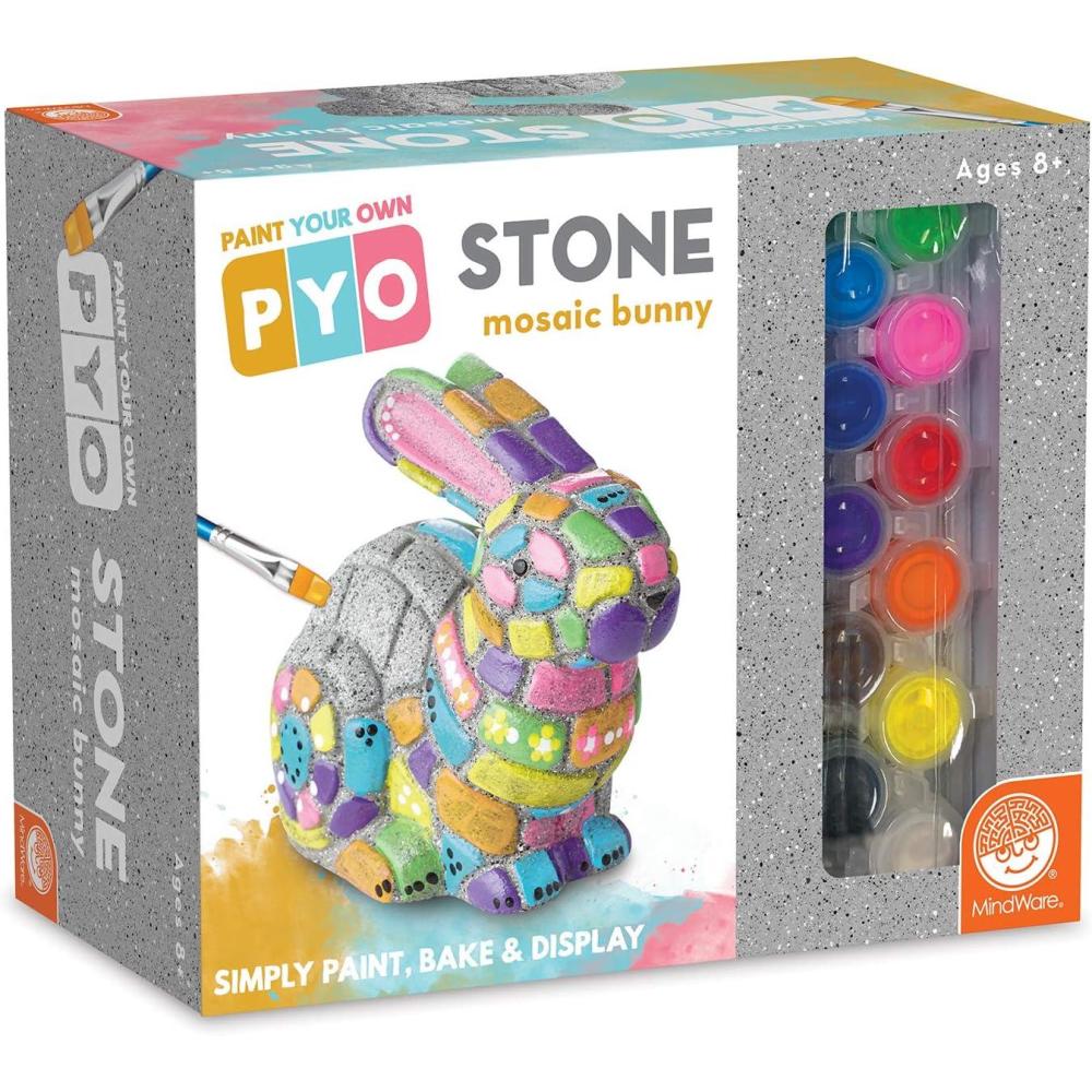 imageMindWare Paint Your Own Stone Bunny Rabbit Mosaic Stepping Stone Craft Kit for Kids Includes Paint and Brush Made of Weather Resistant CementMosaic Bunny