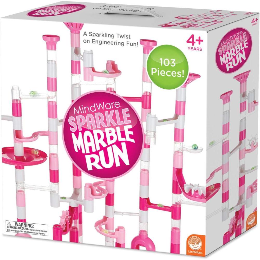 imageMindWare Pink Sparkle Marble Run Set 103Piece Marble Maze Building Toy for Kids STEM Engineering Playset Ages 4 and Up