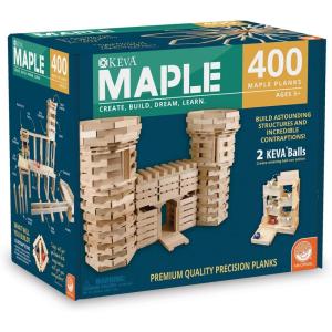 MindWare KEVA 400 Maple Wood Building Planks Set – Building Toy Includes 400 Wooden Blocks, 2 KEVA Balls, and Idea Book – Ages 5+