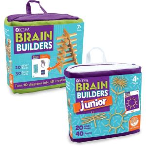 MindWare KEVA Brain Builders Set of 2: Original KEVA Brain Builders and KEVA Brain Builders Junior – Great Addition to STEM Building Toys and Classroom Games – 40 Planks & 70 Puzzles Total