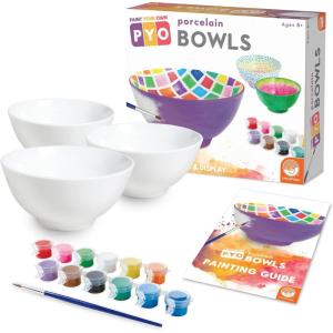 MindWare Paint Your Own Porcelain Bowls for Kids – DIY Craft Kit Makes 3 Bowls, Includes Paint and Brush