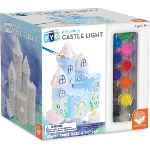 MindWare Paint Your Own Porcelain: Castle Light with 2 Tea Lights, 14 Paints, 2 Brushes & Painting Guide – Creative Paintable Pottery Crafts & Gift Kits for Kids