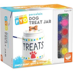MindWare Paint Your Own Porcelain: Dog Treat Jar Craft Kit – Includes Porcelain Dog Treat jar, 12 Bright Colors of Porcelain Paint, 2 paintbrushes and Painting Guide