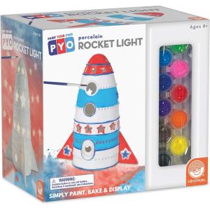 MindWare Paint Your Own Porcelain: Rocket Light with 2 Tea Lights, 12 Paints & 2 Brushes – Creative paintable Pottery Crafts & Gift Kits for Kids