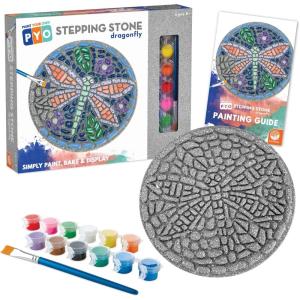 MindWare Paint Your Own Stepping Stone: Dragonfly – Paint Your Own Stepping Stones for Kids Craft Kit Includes Paint, Brushes and Instructions
