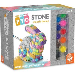 MindWare Paint Your Own Stone Bunny Rabbit – Mosaic Stepping Stone Craft Kit for Kids Includes Paint and Brush, Made of Weather Resistant Cement(Mosaic Bunny)