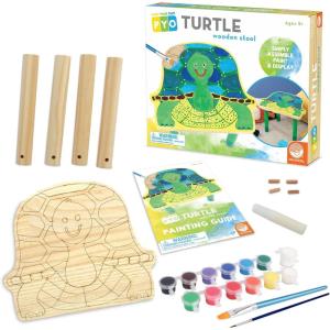 MindWare Paint Your Own Turtle Wooden Stool, DIY Art Furniture Craft Kit with Paint Brushes and Easy Assembly Parts, Paintable Kids Stool for Creative Playroom Decor, Kids Age 5+
