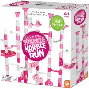MindWare Pink Sparkle Marble Run Set – 103-Piece Marble Maze Building Toy for Kids, STEM Engineering Playset Ages 4 and Up