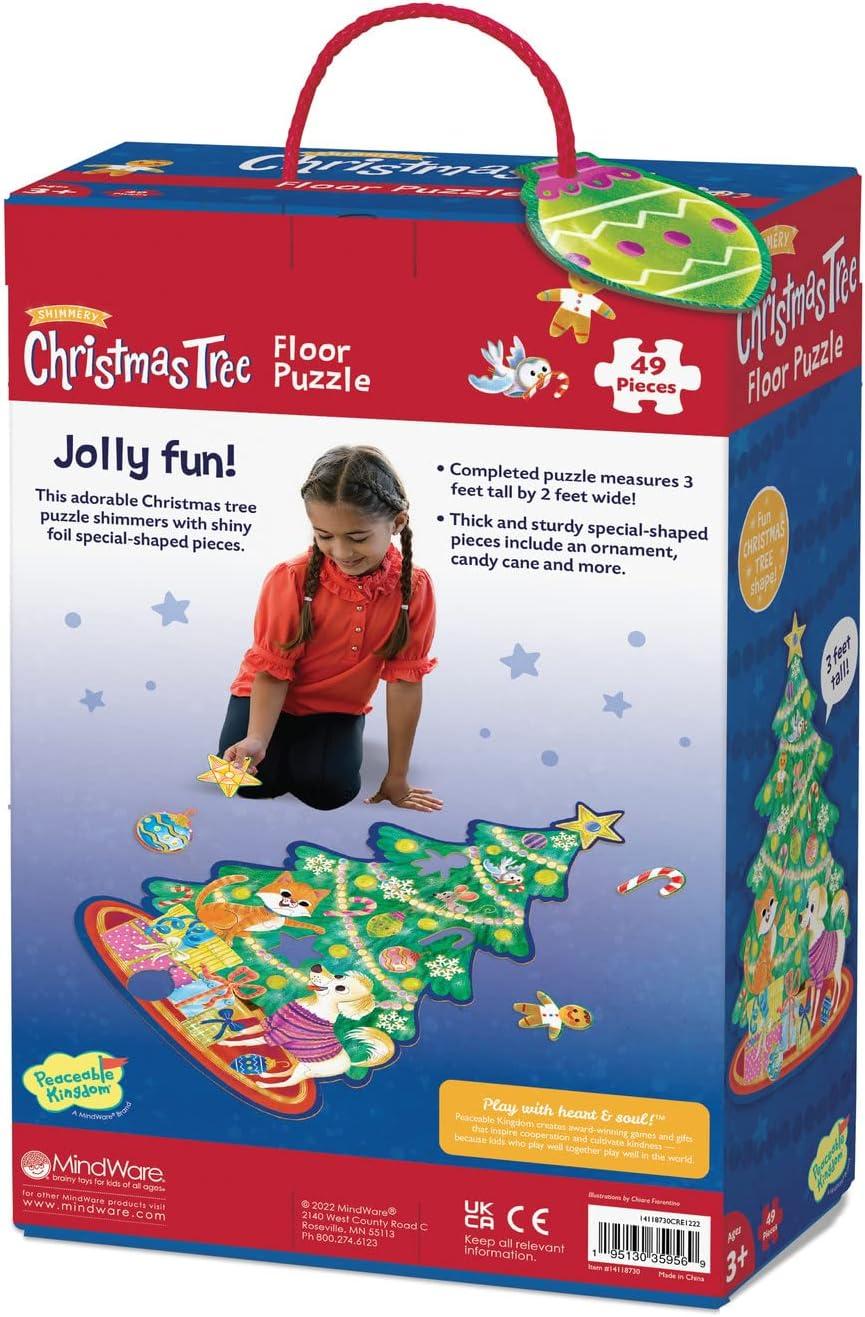 imagePeaceable Kingdom Shimmery Christmas Tree Floor Puzzle Giant Floor Puzzle for Kids Ages 3 ampamp up FunShaped Puzzle Pieces Great for Classrooms