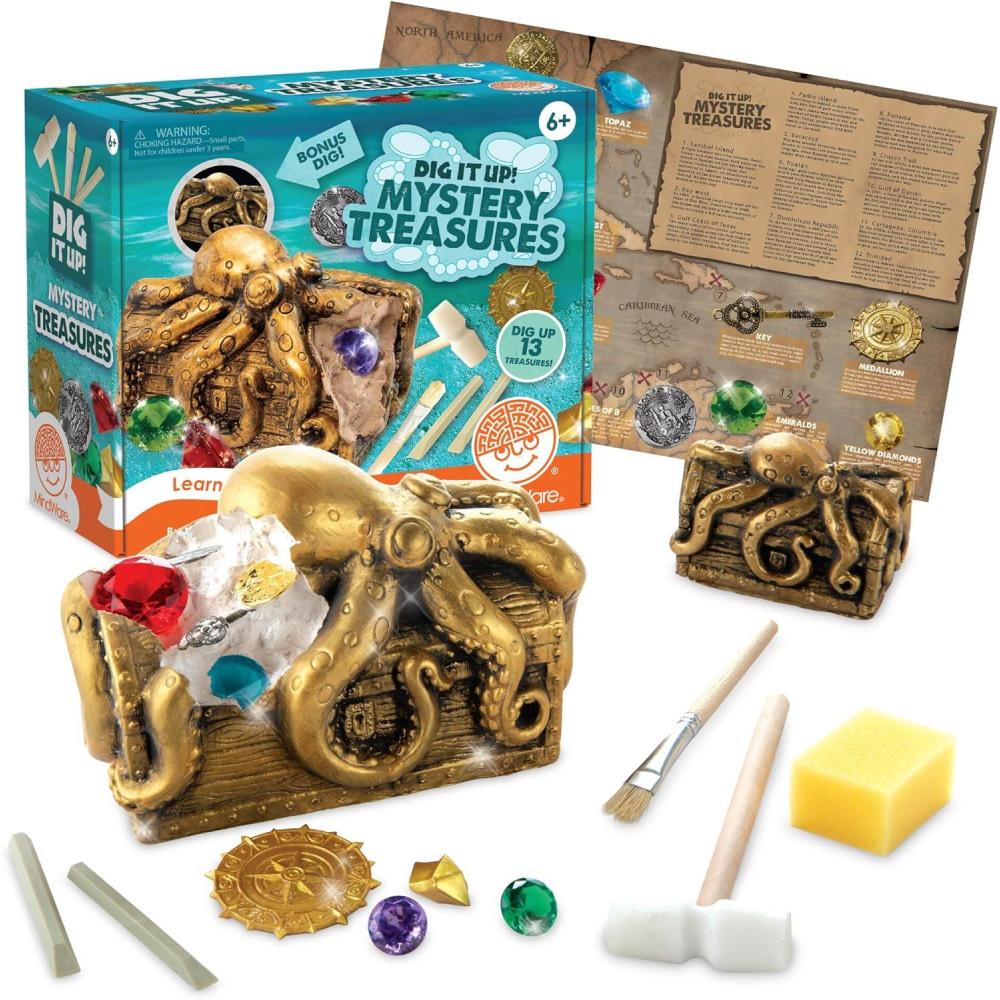 imageMindWare Dig It Up Discoveries Pirate Mystery Treasure Chest Giant Discovery Project for Kids Dig Up 13 Treasures Includes a Bonus Dig 2 Chisels and 1 Poster Filled with Pirate Facts and Lore