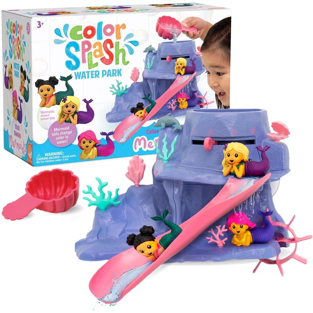 imageMindWare Mermaid Color Splash Water Park Bathtub Playset Interactive Bath Toys with Color Changing Mermaid Doll Figures Gift for 3 Year Olds and Up