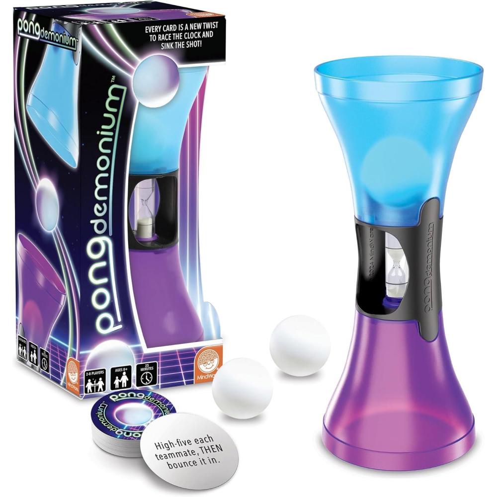 imageMindWare Pongdemonium Party Game FastPaced Action Challenge with Timer Bouncing Ball ampamp 55 Cards Hilarious Hot PotatoStyle Game for Ages 6 2 Players