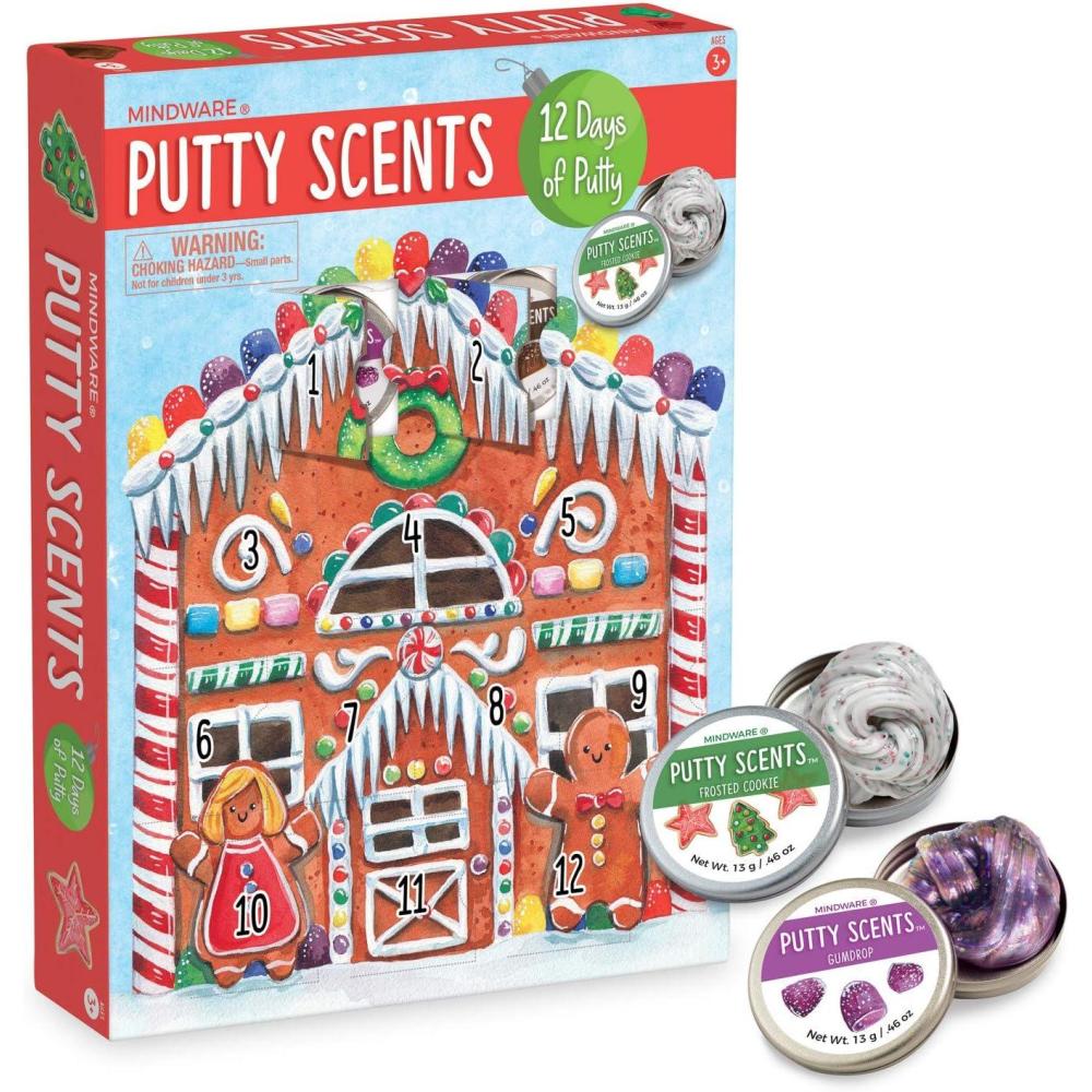 imageMindWare Putty Scents Countdown Calendar 12 Days of Scented Putty with 12 Resealable Tins Sensory Fidget Activity for Kids Ages 6 Holiday Advent Gift for Kids