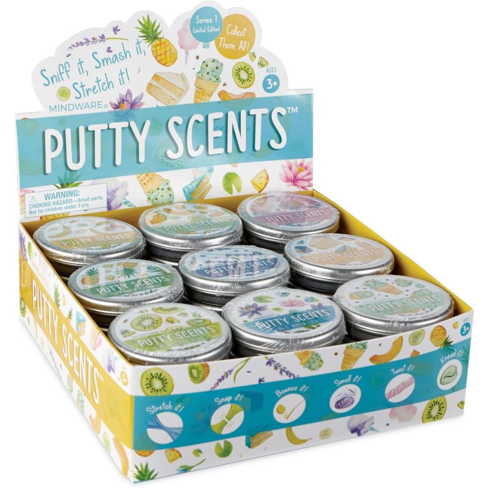 imageMindWare Putty Scents Series 1 Variety Pack Scented Sensory Putty with Stretch and Smash Texture Bulk 36 Tin Assortment for Kids Ages 3 Classroom Rewards and Party Favor Gifts