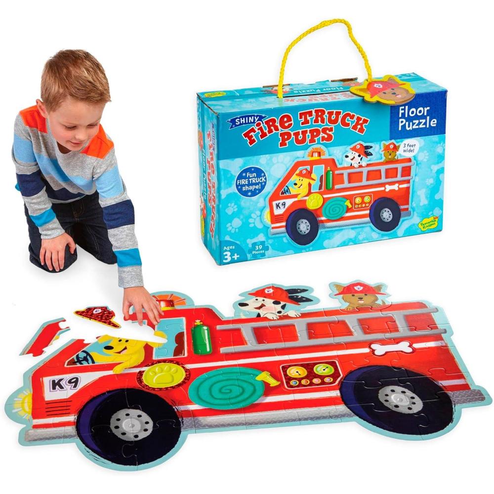 imagePeaceable Kingdom Giant Floor Puzzles with Uniquely Fun Shaped Pieces for Kids Ages 3 Gifts for Boys and Girls RacecarFiretruck