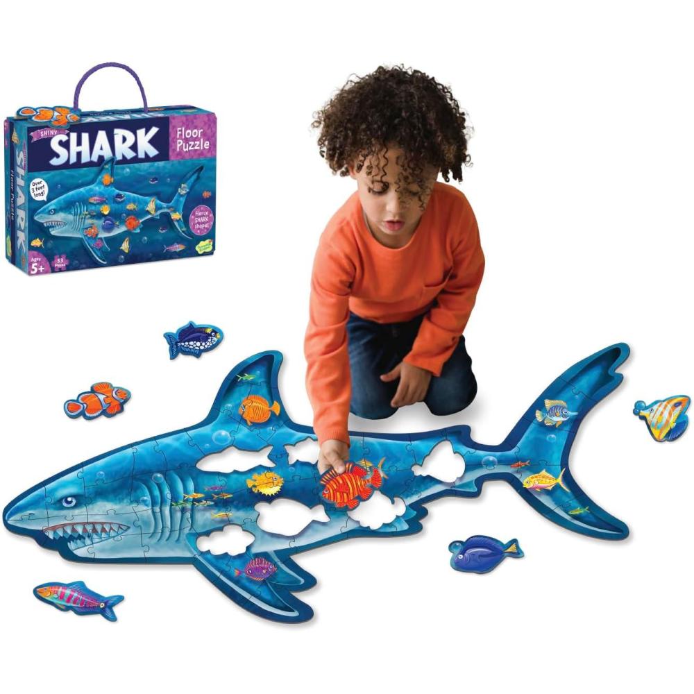 imagePeaceable Kingdom Giant Floor Puzzles with Uniquely Fun Shaped Pieces for Kids Ages 3 Gifts for Boys and Girls  RacecarShark