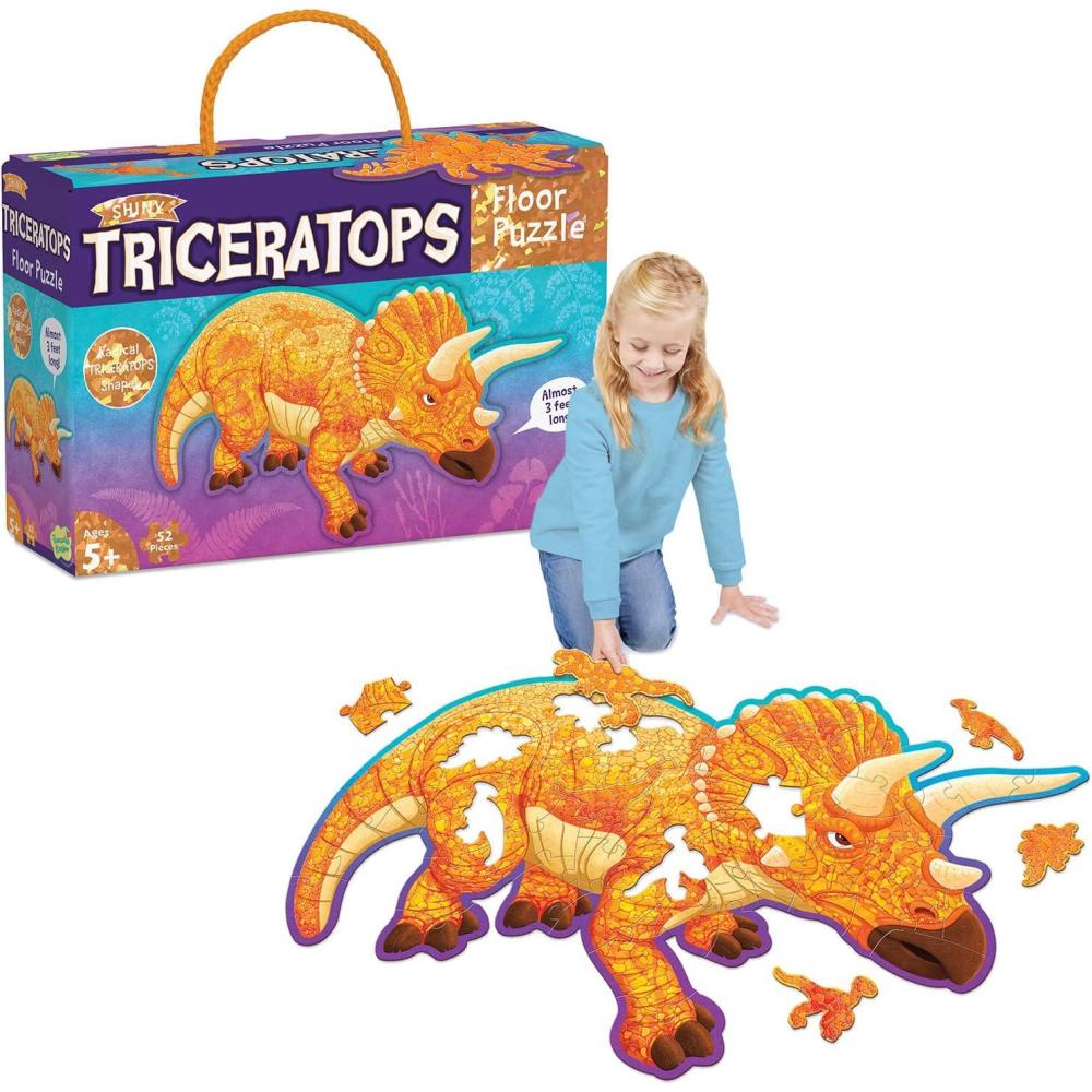 imagePeaceable Kingdom Giant Floor Puzzles with Uniquely Fun Shaped Pieces for Kids Ages 3 Gifts for Boys and Girls  RacecarTriceratops