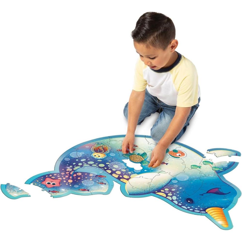 imagePeaceable Kingdom Narwhal Floor Puzzle  Magically Illustrated with 42 Thick and Sturdy Puzzle Pieces  Includes Storage Box with Carrying Cord  Over 3 Feet Wide