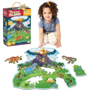 Peaceable Kingdom Giant Floor Puzzles with Uniquely Fun Shaped Pieces for Kids Ages 3+ Gifts for Boys and Girls – Racecar(Dinosaur Island)