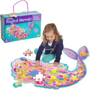 Peaceable Kingdom Giant Floor Puzzles with Uniquely Fun Shaped Pieces for Kids Ages 3+ Gifts for Girls and Boys – Mushroom House(Mermaid)