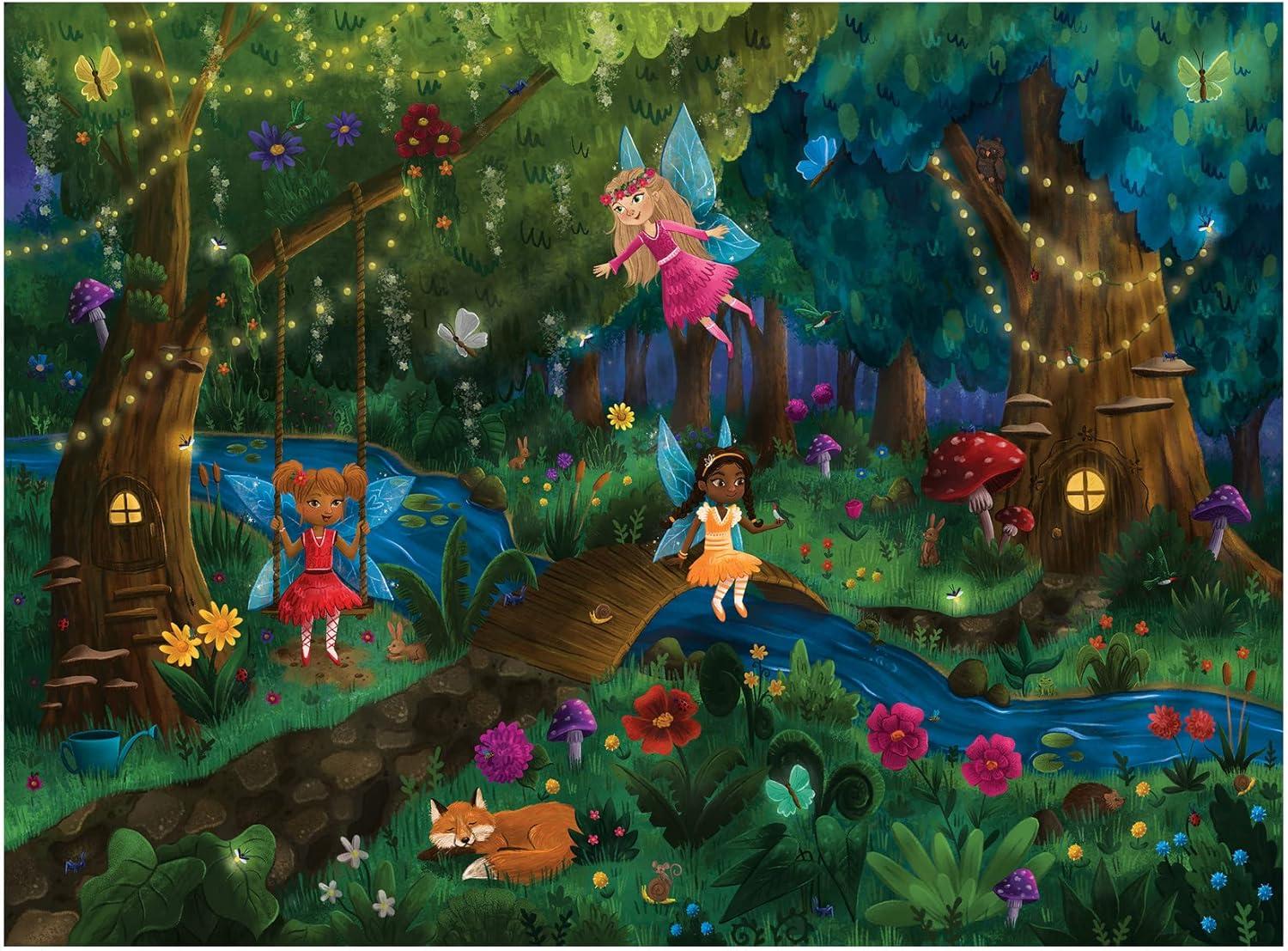 image:imagePeaceable Kingdom Twilight Fairies Puzzle 100Pc Seek ampamp Find Glow Puzzle for Kids Ages 6 ampamp Up Included Blacklight Reveals Hidden Items Great for Home or Classrooms