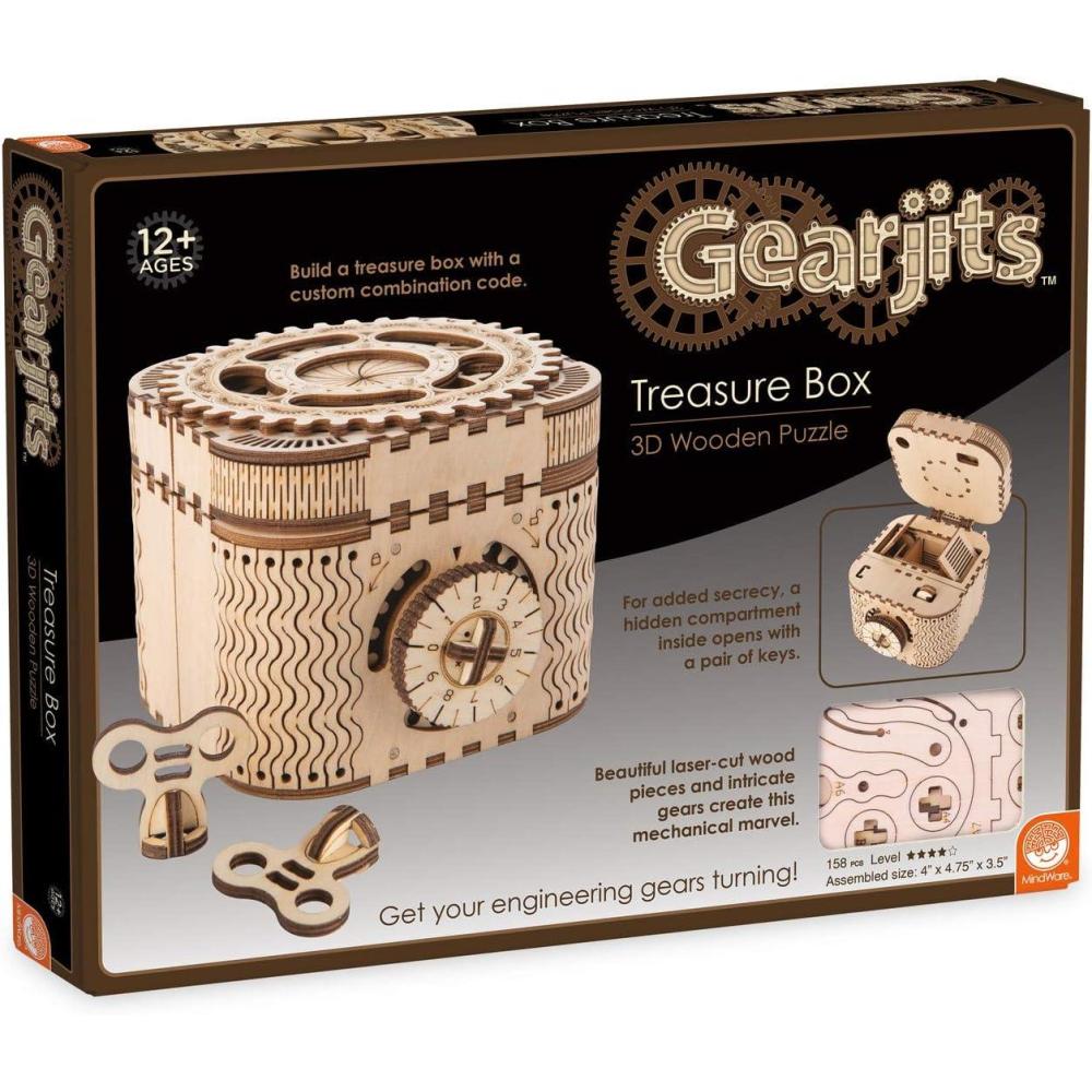 image:imageMindWare Gearjits Treasure Box  158pc Wooden 3D Building Puzzle for Teens ampamp Adults  DIY Construction Model  Fun for Parents Too  Great STEAM Gifts for Ages 12